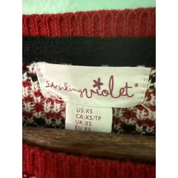 Shrinking Violet XS Red & White Reindeer Snowflake Christmas Sweater - Picture 2 of 7